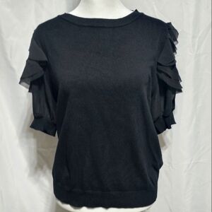 Nanette Lapore Black Chiffin Ruffle Sleeve Sweater Top Size Large